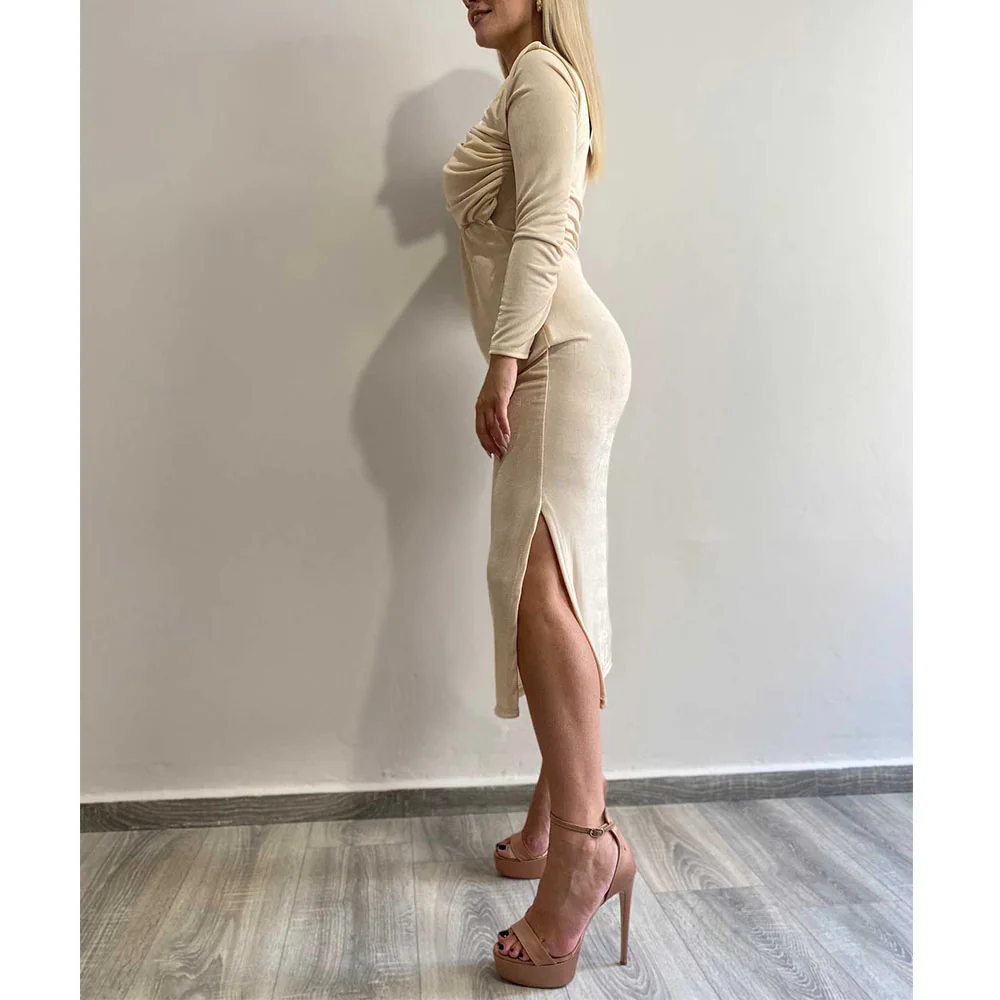 Φόρεμα Midi Μπεζ Cut-out