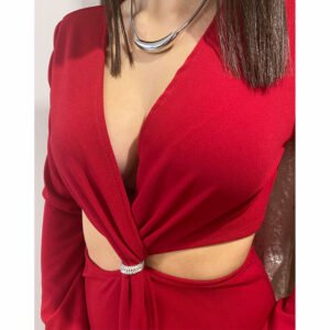 Φόρεμα Midi Κόκκινο Cut-out Με Σκίσιμο Και Λεπτομέρεια Από Στρας