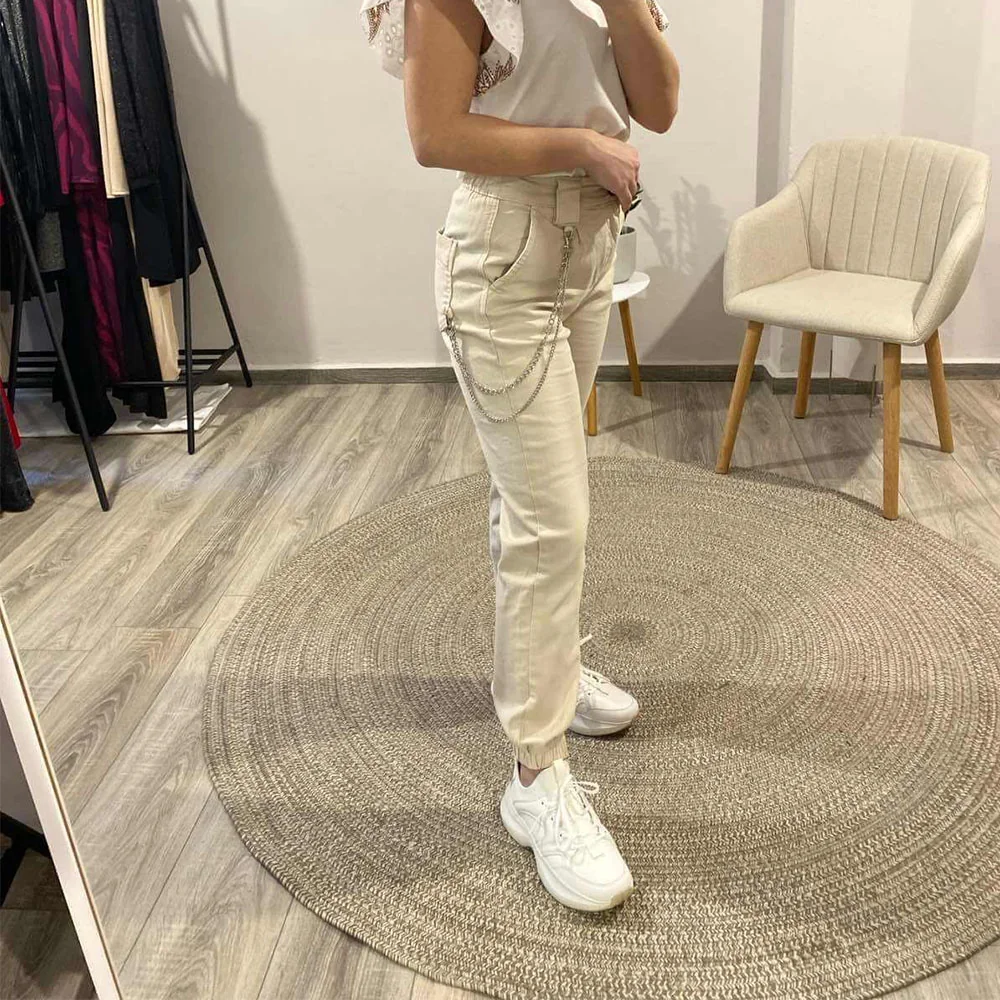 Παντελόνι Jogger Μπεζ Με Αλυσίδα