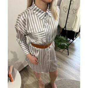 Πουκάμισο Oversize Ριγέ Γκρι Με Ζώνη