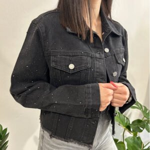Τζάκετ Denim Μαύρο Με Στρας