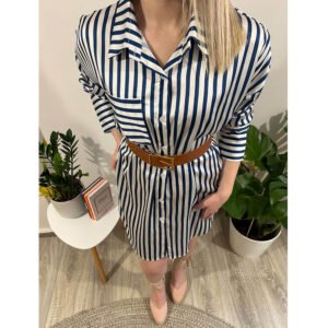 Πουκάμισο Oversize Ριγέ Μπλε Με Ζώνη
